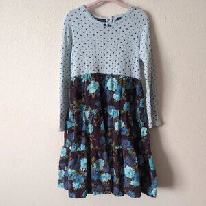Mini Boden Dress Girls Size 4 5 Blue Boho Cottagecore Floral Corduroy Tiered